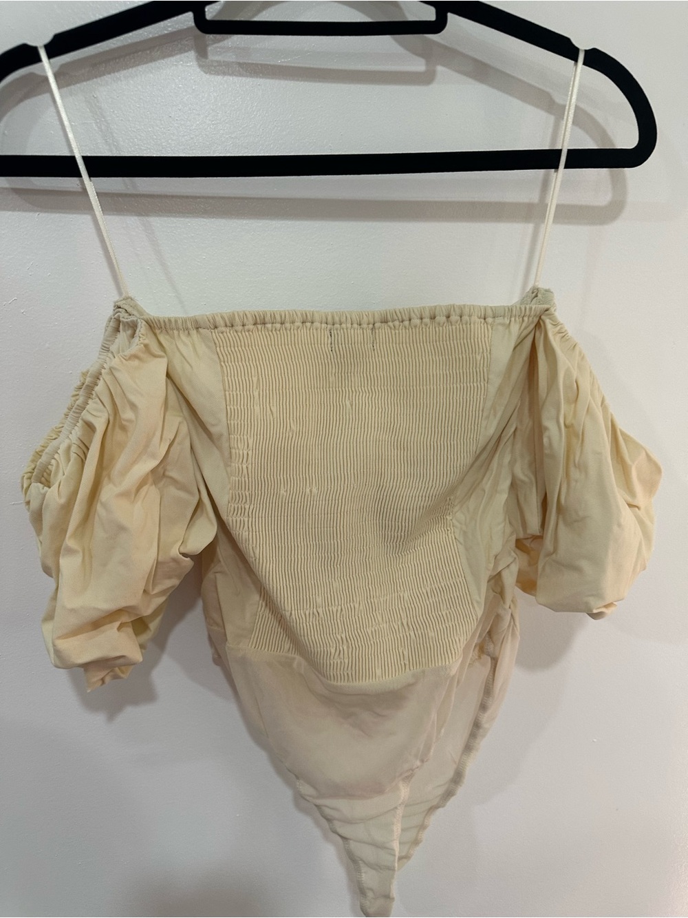 Ivory Off-Shoulder Ruched One-Piece - Picture 6 of 6